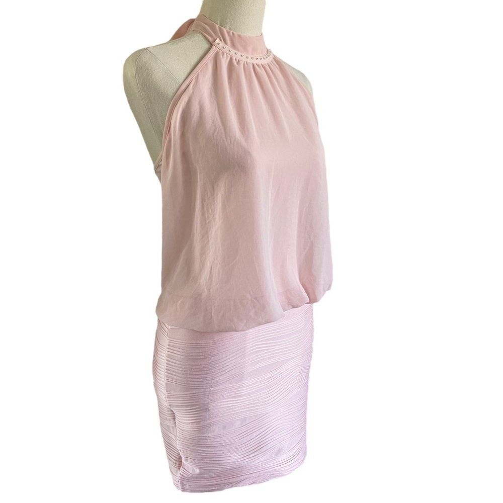 BNWT BLOCKOUT pale pink halter neck mini dress - Picture 1 of 14